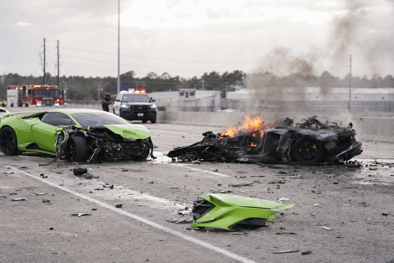 Two Lamborghinis crash, one catches fire in northwest Harris County