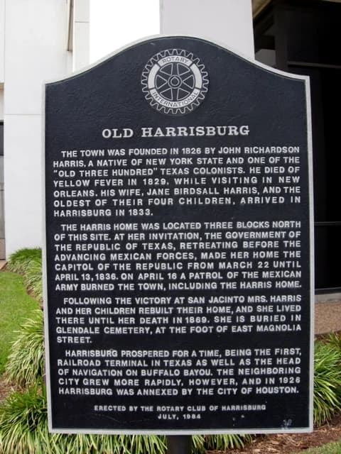 Harris County was originally Harrisburg County, named for John Richardson Harris